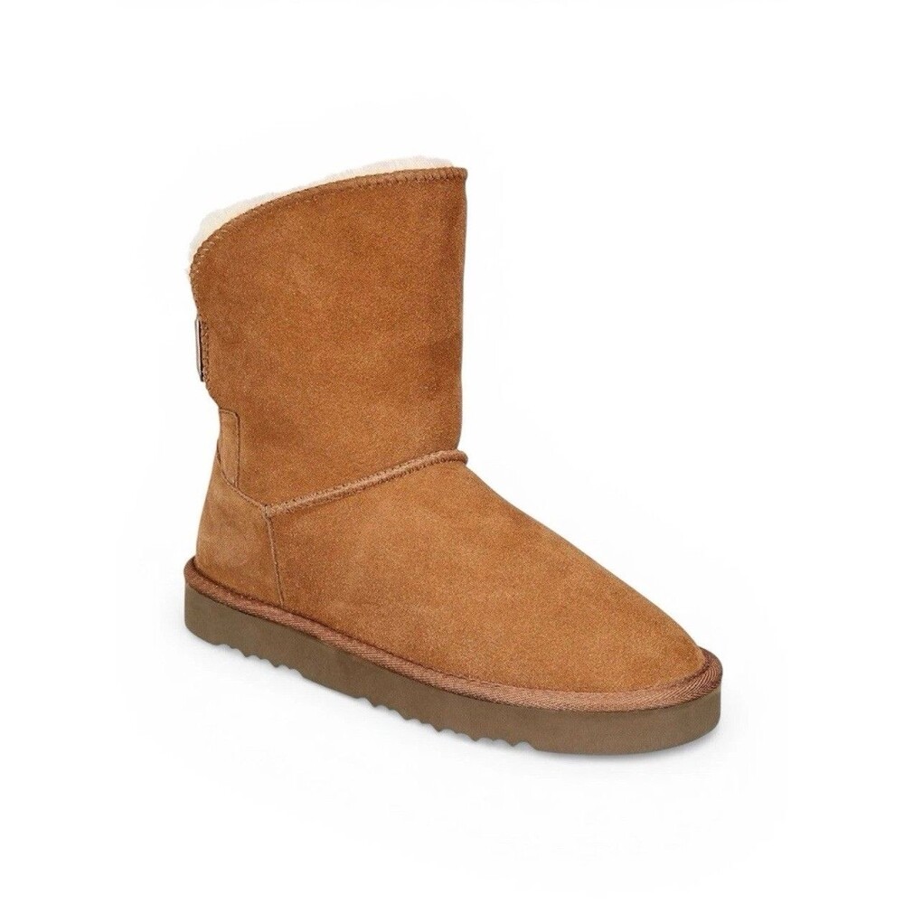 Style & Co Teenyy suede winter Booties Chestnut Faux Fur Lined Boots sz 9 New